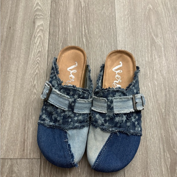 Denim Patchwork Clogs with Buckle - Picture 5 of 5